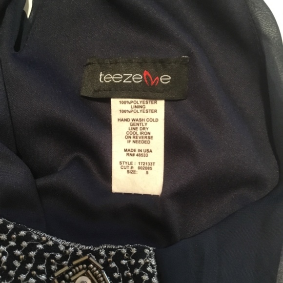 Teeze Me Juniors Embellished Sheer Lined Dress Navy Size 5 - Picture 4 of 4
